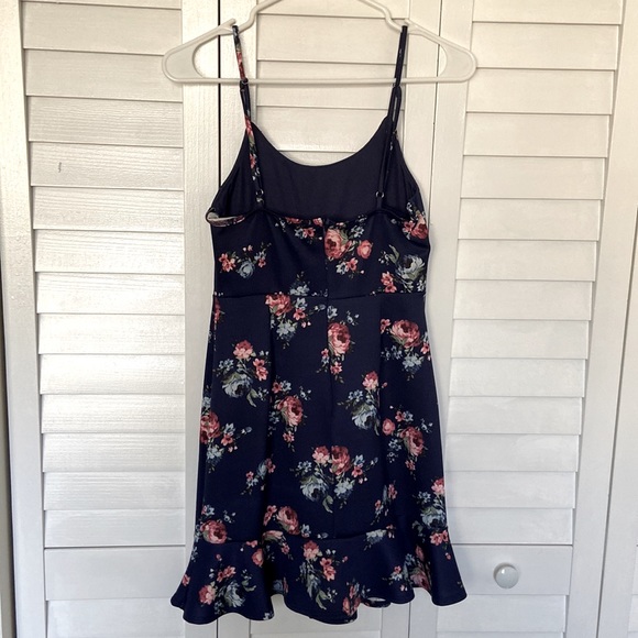 Aqua Navy Blue and Pink Rose Mini Dress - Picture 4 of 7